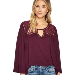 Lucky Brand lace trim Angel Sleeve top purple S